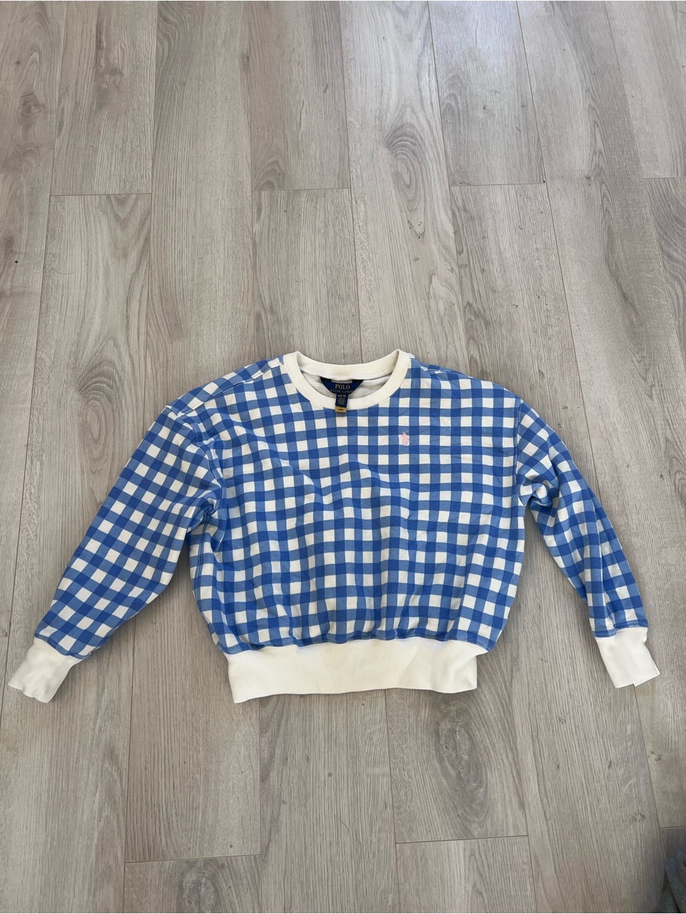 Polo by Ralph Lauren Blue and White Gingham Crewneck Sweater